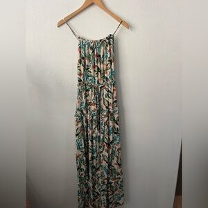 Anthropologie Lost+Wander Tiered Maxi Dress Womens Large Beige Sleeveless Floral